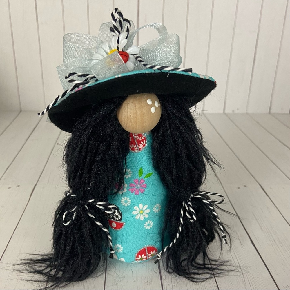 Handmade Ladybug Girl Gnome Daisy Spring Hat Whimsical Fabric Home Decor